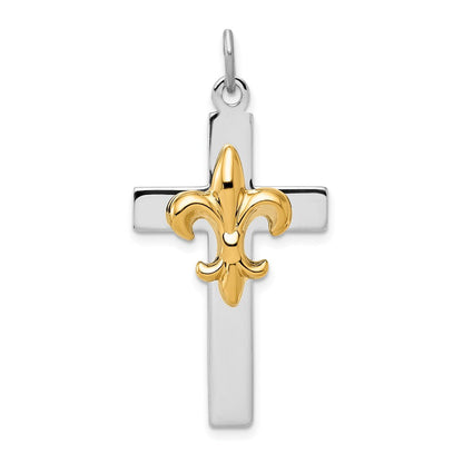 Sterlingsilber Rhodiniert & Goldfarben Fleur De Lis Kreuz Anhänger