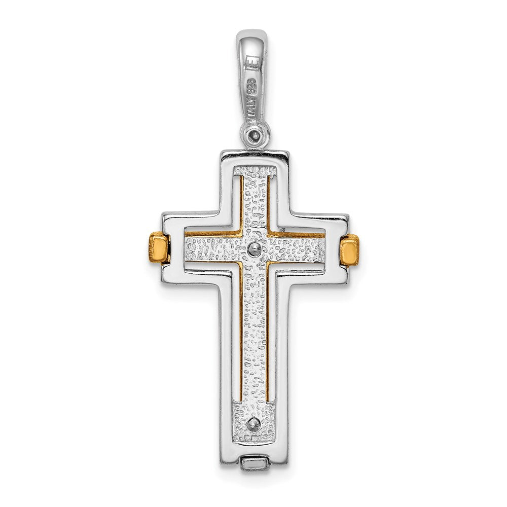 Sterlingsilber Rhodiniert & Goldfarben Brshd/polished Kreuz Anhänger