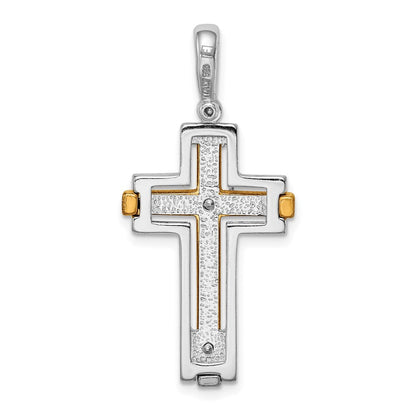 Sterlingsilber Rhodiniert & Goldfarben Brshd/polished Kreuz Anhänger