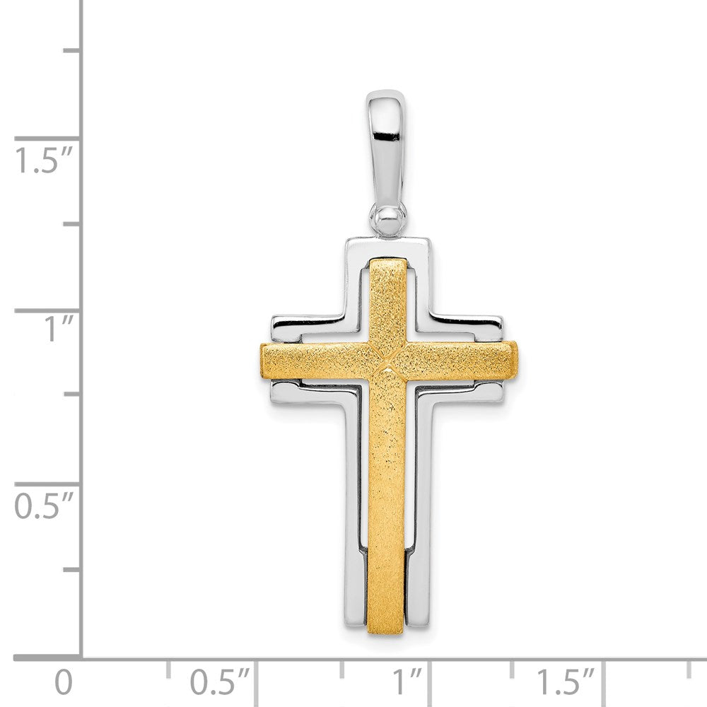 Sterlingsilber Rhodiniert & Goldfarben Brshd/polished Kreuz Anhänger