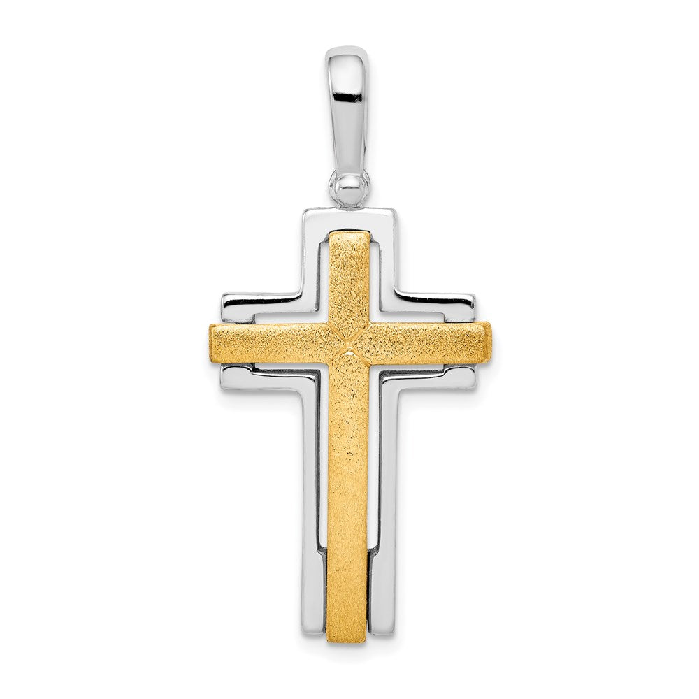 Sterlingsilber Rhodiniert & Goldfarben Brshd/polished Kreuz Anhänger