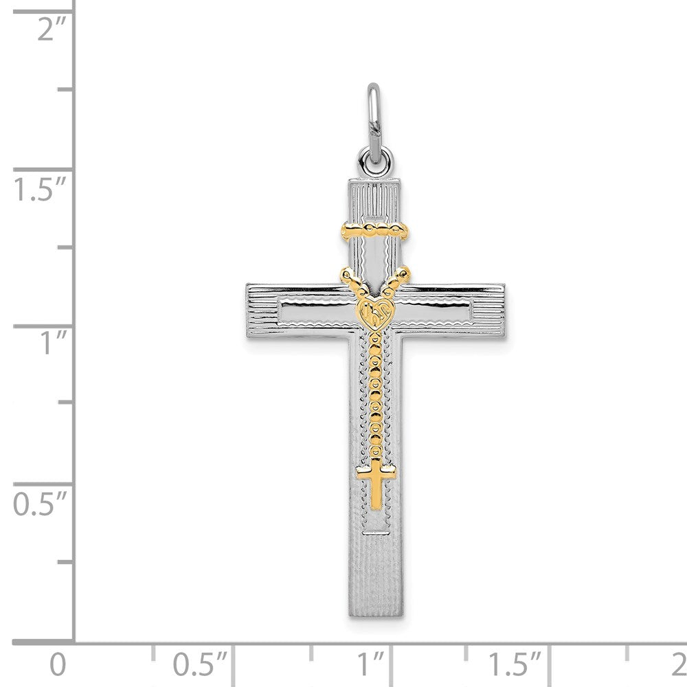 Sterlingsilber Rhodiniert & Goldfarben Rosenkranz auf Kreuz Anhänger