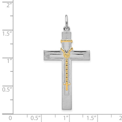 Sterlingsilber Rhodiniert & Goldfarben Rosenkranz auf Kreuz Anhänger