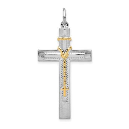 Sterlingsilber Rhodiniert & Goldfarben Rosenkranz auf Kreuz Anhänger