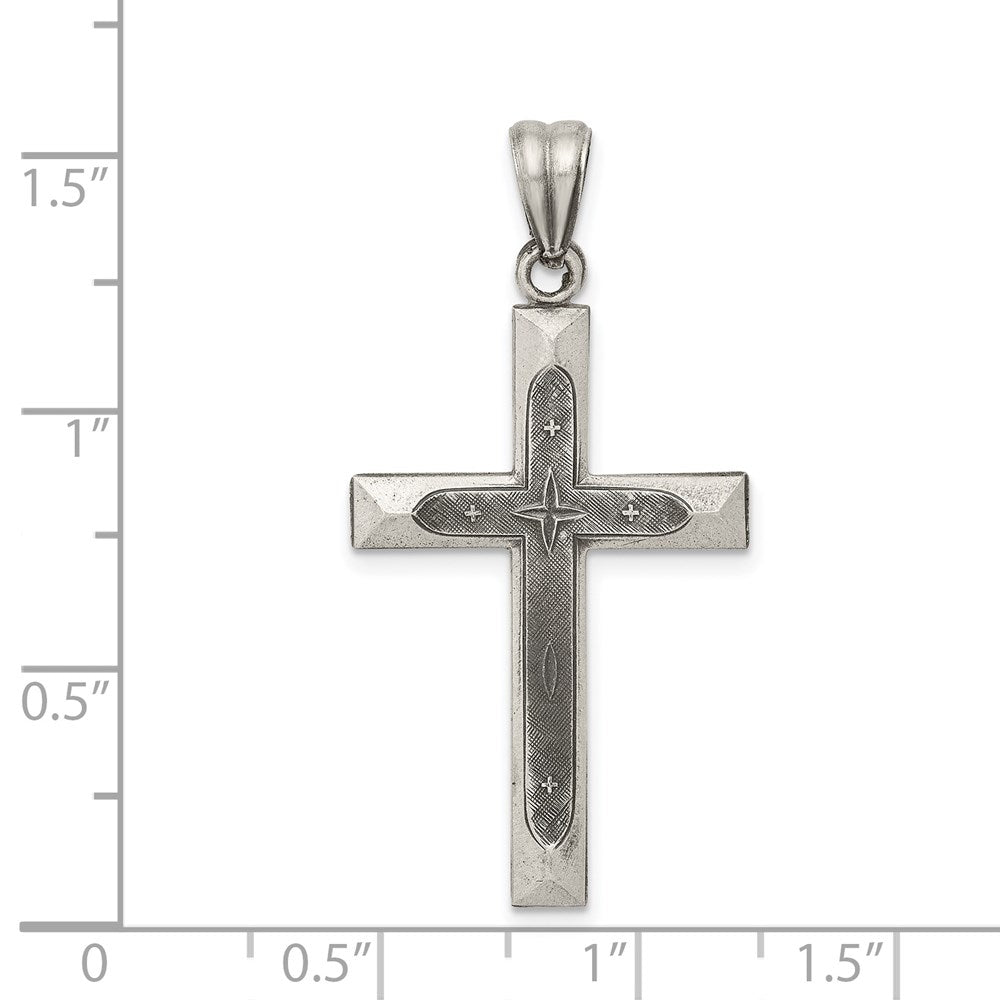 Sterlingsilber Antikisiert, Poliert und Gebürstet Lateinisch Kreuz Anhänger