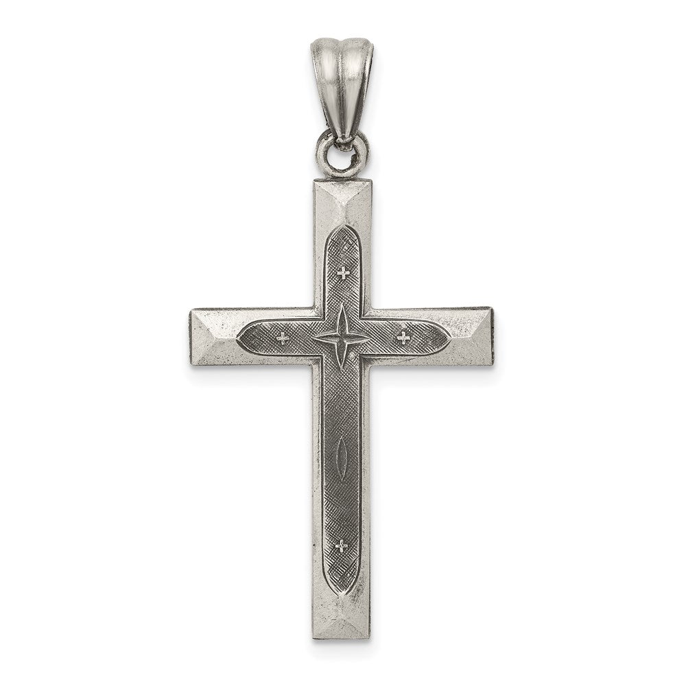 Sterlingsilber Antikisiert, Poliert und Gebürstet Lateinisch Kreuz Anhänger