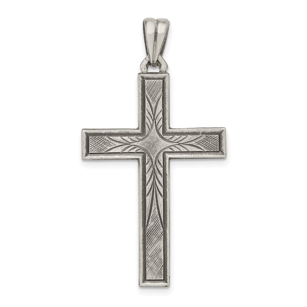 Sterlingsilber Antikisiert, Poliert und Gebürstet Lateinisch Kreuz Anhänger