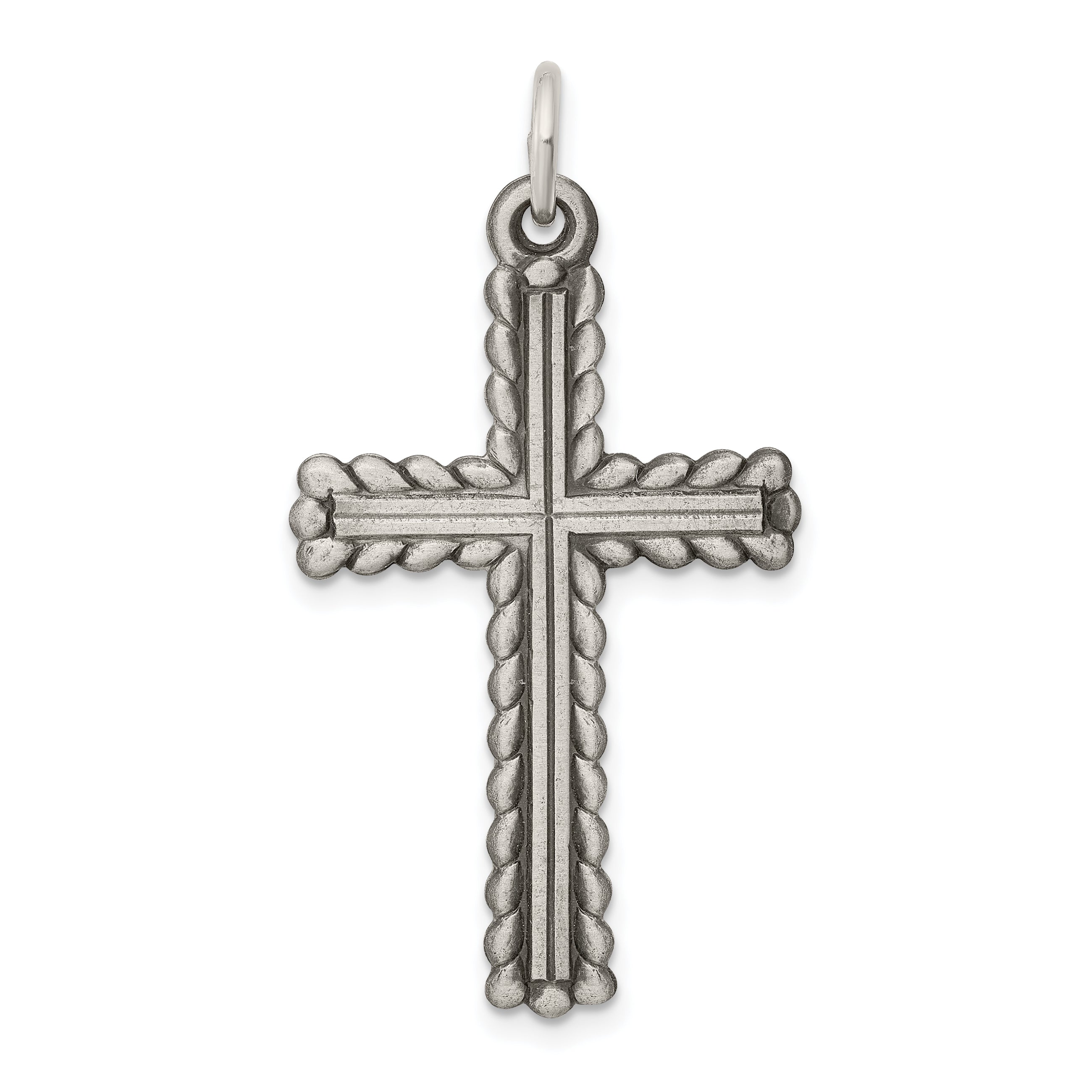 Sterlingsilber Antikisiert, Strukturiert und Gebürstet Lateinisch Kreuz Anhänger