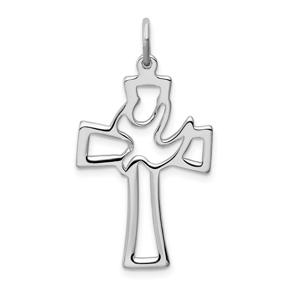 Sterlingsilber Rhodiniert Poliert Ausgeschnitten Taube Kreuz Anhänger