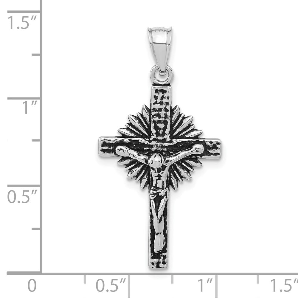 Sterlingsilber Poliert & Antikisiert Kreuz mit Rays Kruzifix Anhänger