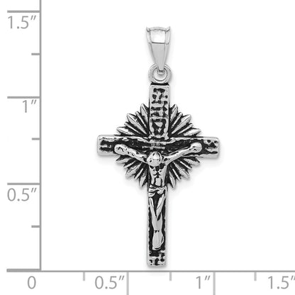 Sterlingsilber Poliert & Antikisiert Kreuz mit Rays Kruzifix Anhänger
