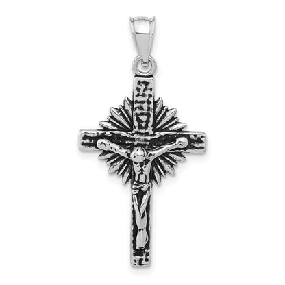 Sterlingsilber Poliert & Antikisiert Kreuz mit Rays Kruzifix Anhänger