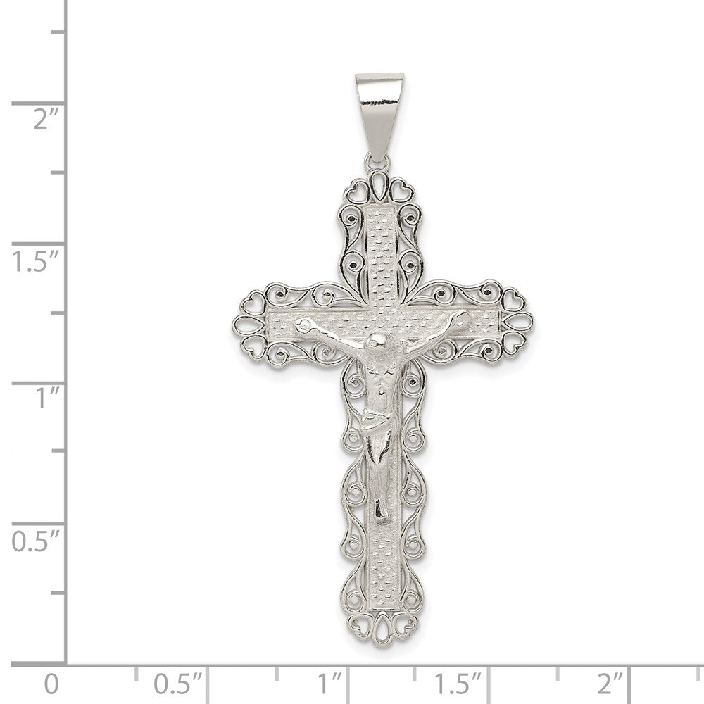 Sterlingsilber Poliert Filigran Kreuz Kruzifix Anhänger