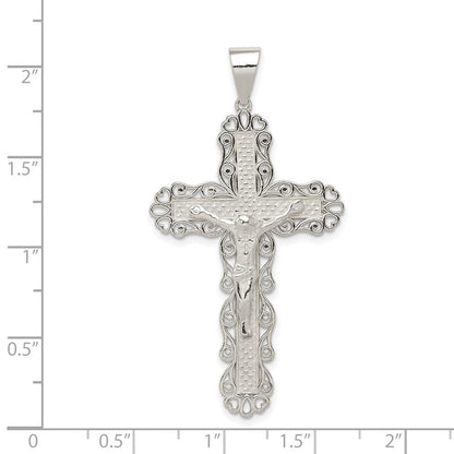 Sterlingsilber Poliert Filigran Kreuz Kruzifix Anhänger