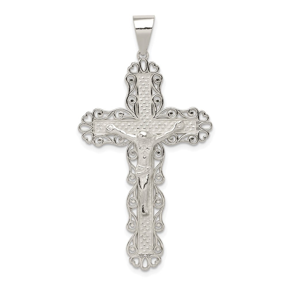 Sterlingsilber Poliert Filigran Kreuz Kruzifix Anhänger