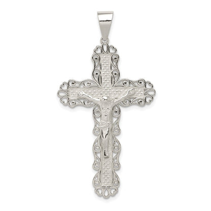 Sterlingsilber Poliert Filigran Kreuz Kruzifix Anhänger