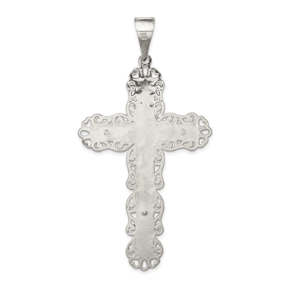 Sterlingsilber Poliert & Strukturiert Groß Blumen Kreuz mit Jesus Anhänger