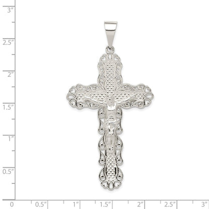 Sterlingsilber Poliert & Strukturiert Groß Blumen Kreuz mit Jesus Anhänger
