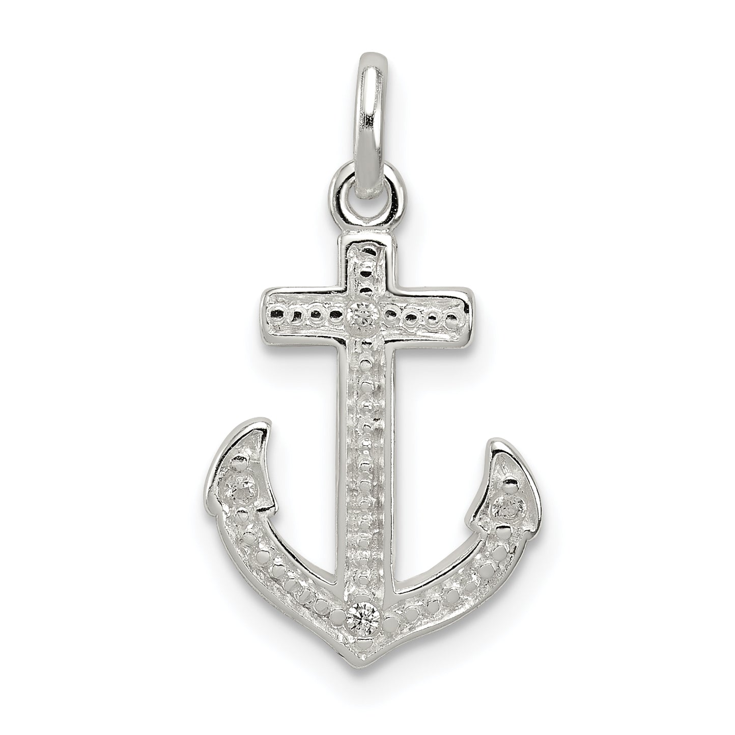 Sterlingsilber Poliert Zirkonia Anker Anhänger