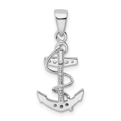 Sterlingsilber Rhodiniert Zirkonia Anker Anhänger