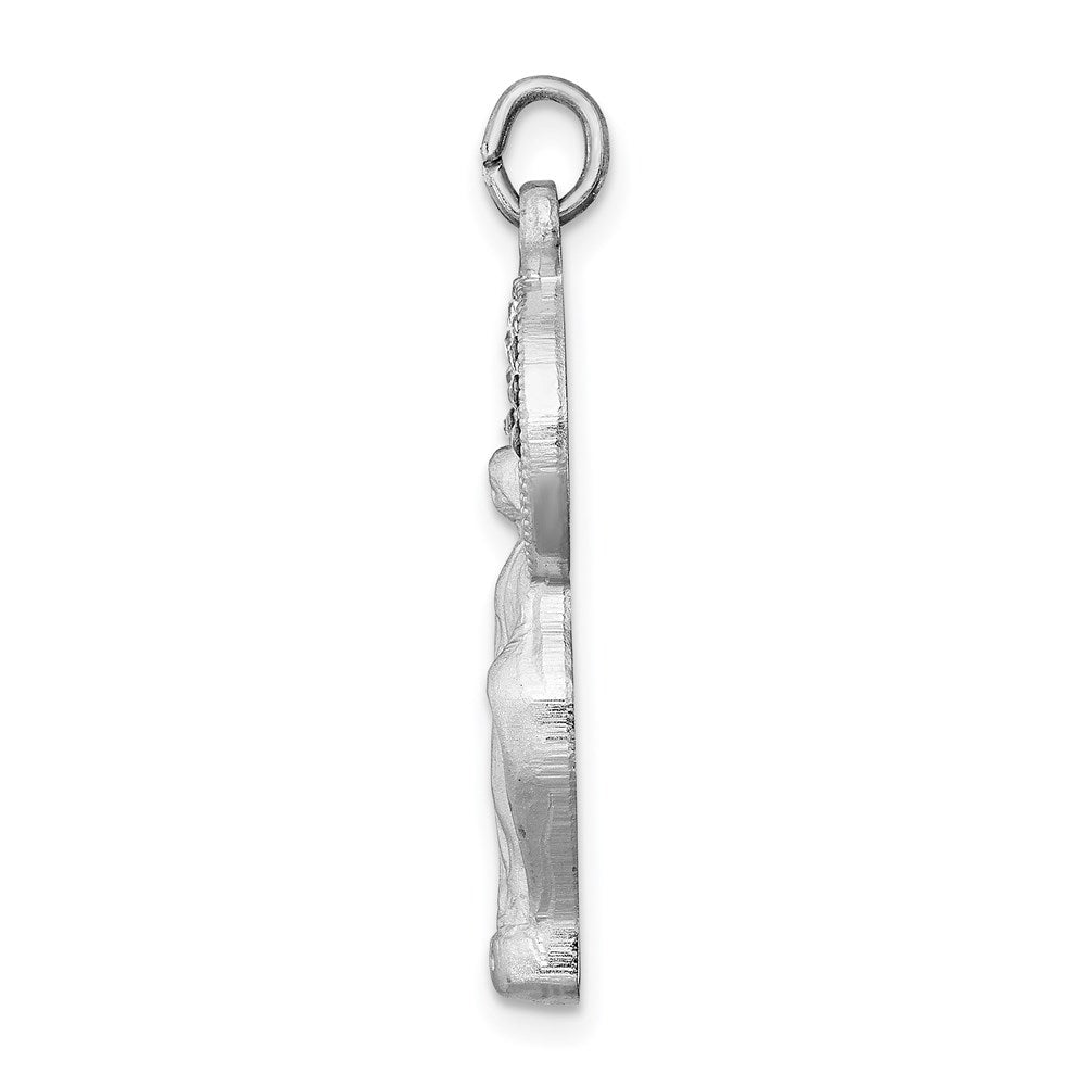 Sterlingsilber Rhodiniert Poliert & Satiniert Zirkonia Wundertätig Medaille Anhänger