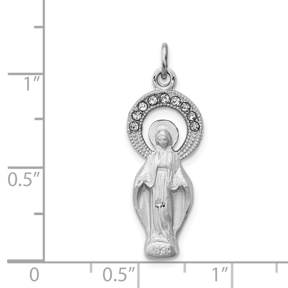 Sterlingsilber Rhodiniert Poliert & Satiniert Zirkonia Wundertätig Medaille Anhänger
