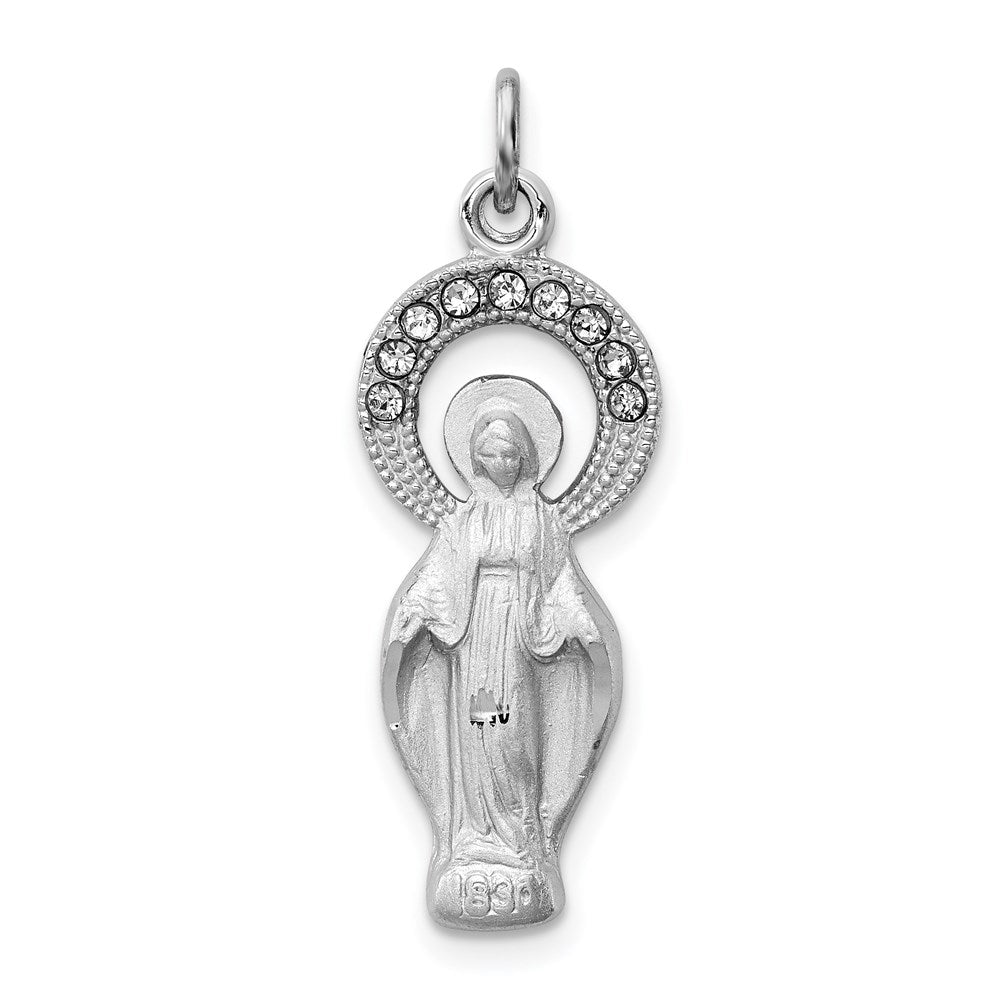 Sterlingsilber Rhodiniert Poliert & Satiniert Zirkonia Wundertätig Medaille Anhänger