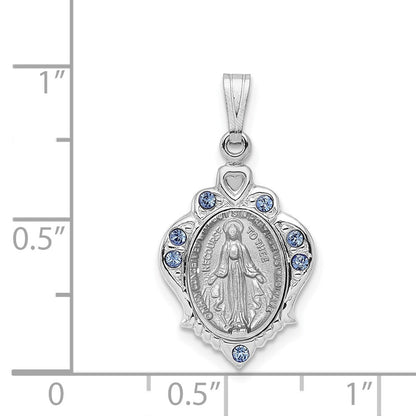 Sterlingsilber Rhodiniert Poliert Wundertätig Blau Zirkonia Anhänger
