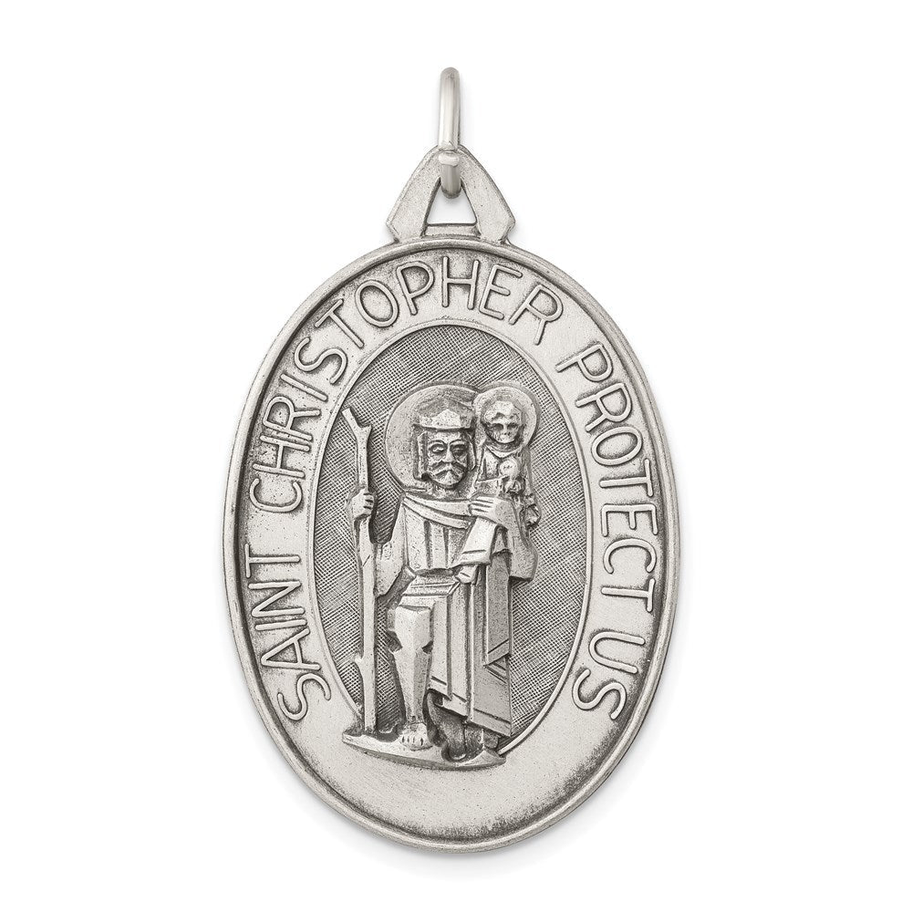 Sterlingsilber Antikisiert Satiniert St. Christopher Medaille