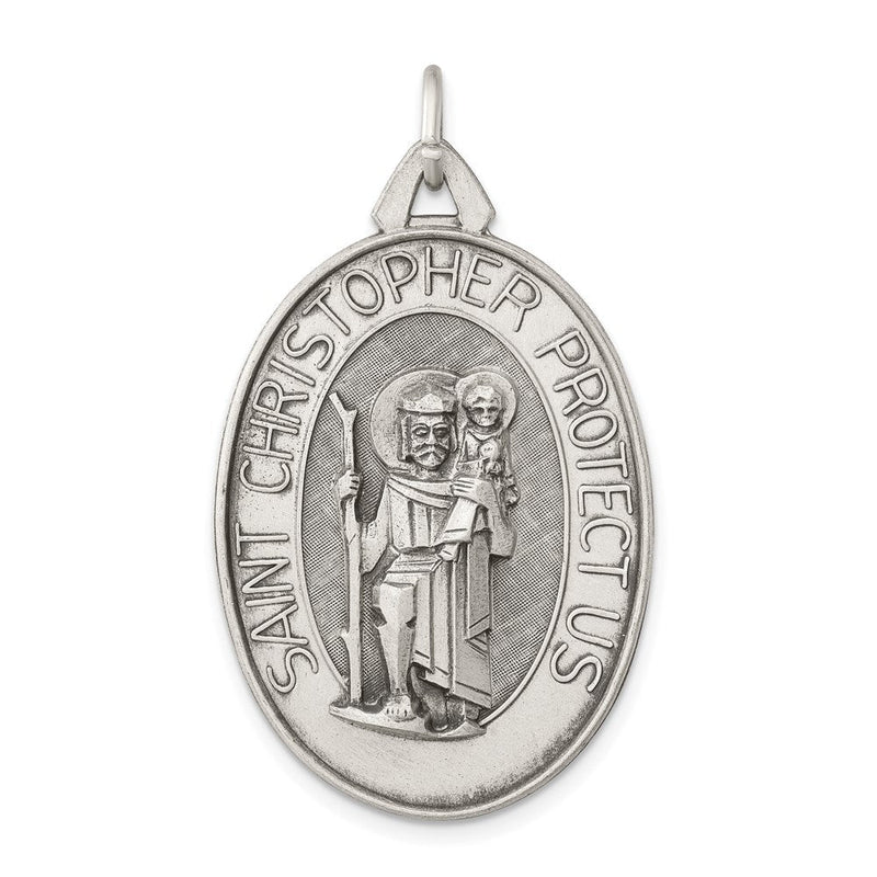 Sterlingsilber Antikisiert Satiniert St. Christopher Medaille