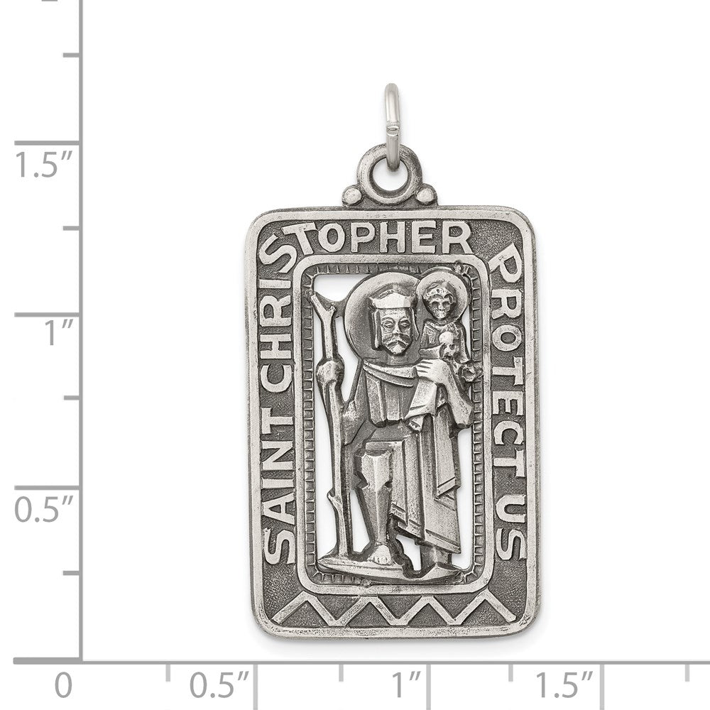 Sterlingsilber Antikisiert und Gebürstet St. Christopher Medaille