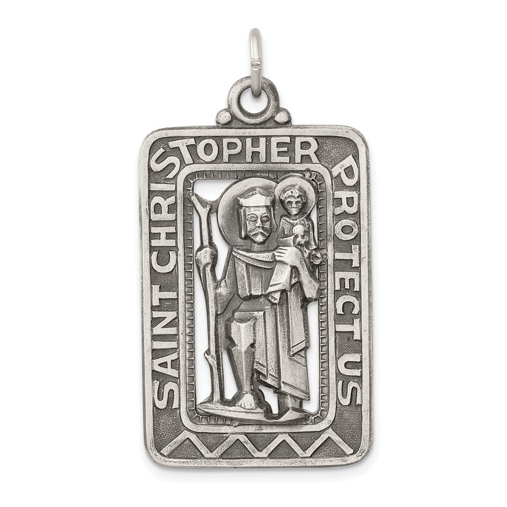 Sterlingsilber Antikisiert und Gebürstet St. Christopher Medaille