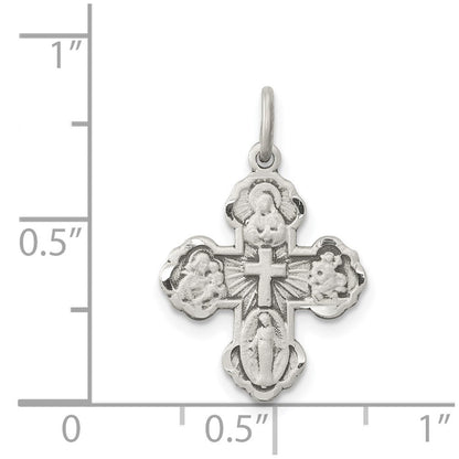 Sterlingsilber Antikisiert Mini 4-way Medaille Kreuz Anhänger
