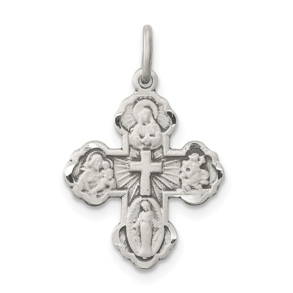 Sterlingsilber Antikisiert Mini 4-way Medaille Kreuz Anhänger