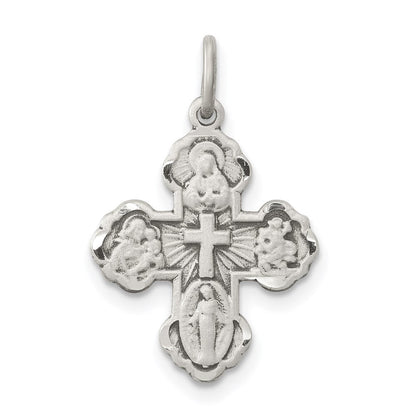Sterlingsilber Antikisiert Mini 4-way Medaille Kreuz Anhänger
