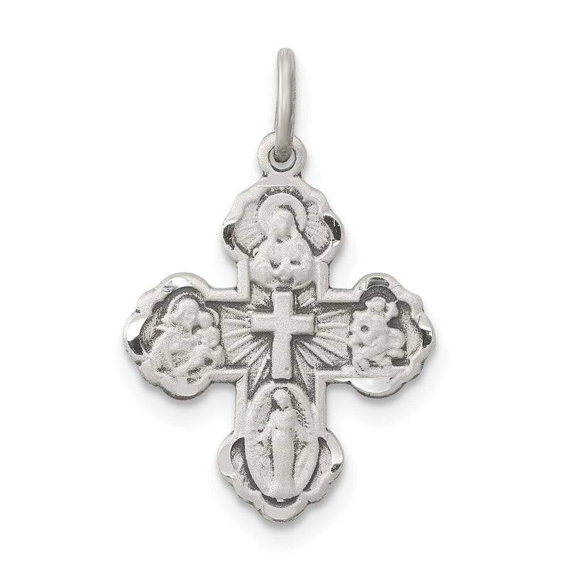 Sterlingsilber Antikisiert Mini 4-way Medaille Kreuz Anhänger