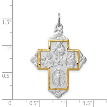 Sterlingsilber Rhodiniert & Goldfarben 4-way Medaille Kreuz Anhänger