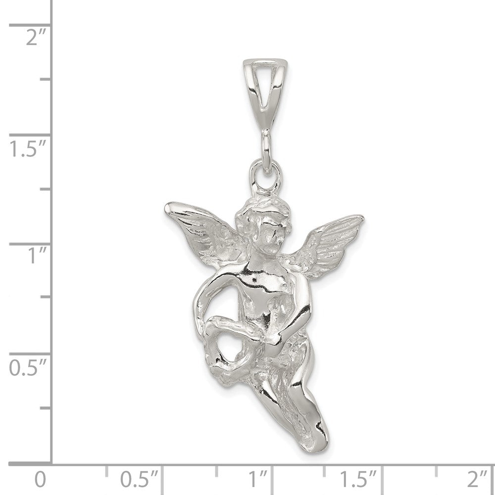 Sterlingsilber Poliert & Strukturiert Flying Engel mit Herz Anhänger