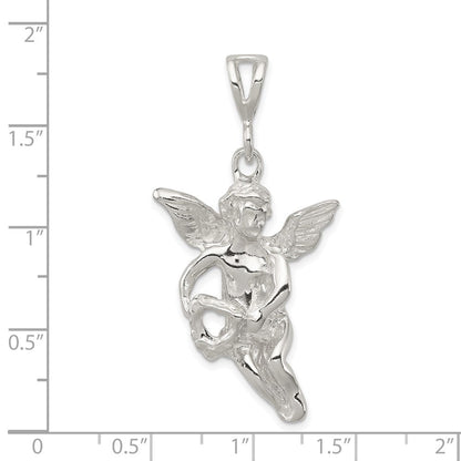 Sterlingsilber Poliert & Strukturiert Flying Engel mit Herz Anhänger