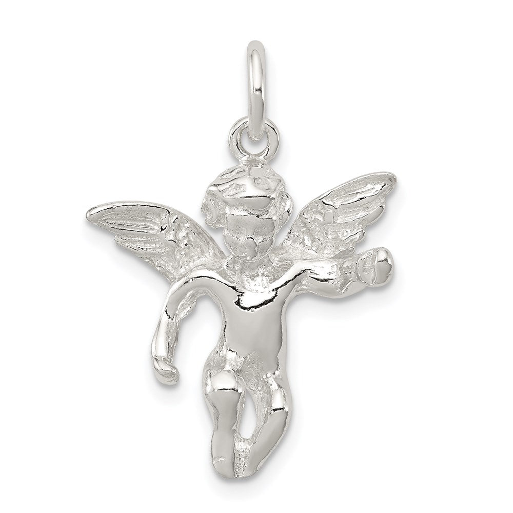 Sterlingsilber Poliert Full Engel Figure 3-d Anhänger