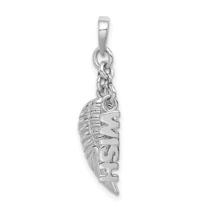 Sterlingsilber Rhodiniert Poliert/textured Wunsch/angel Flügel Anhänger