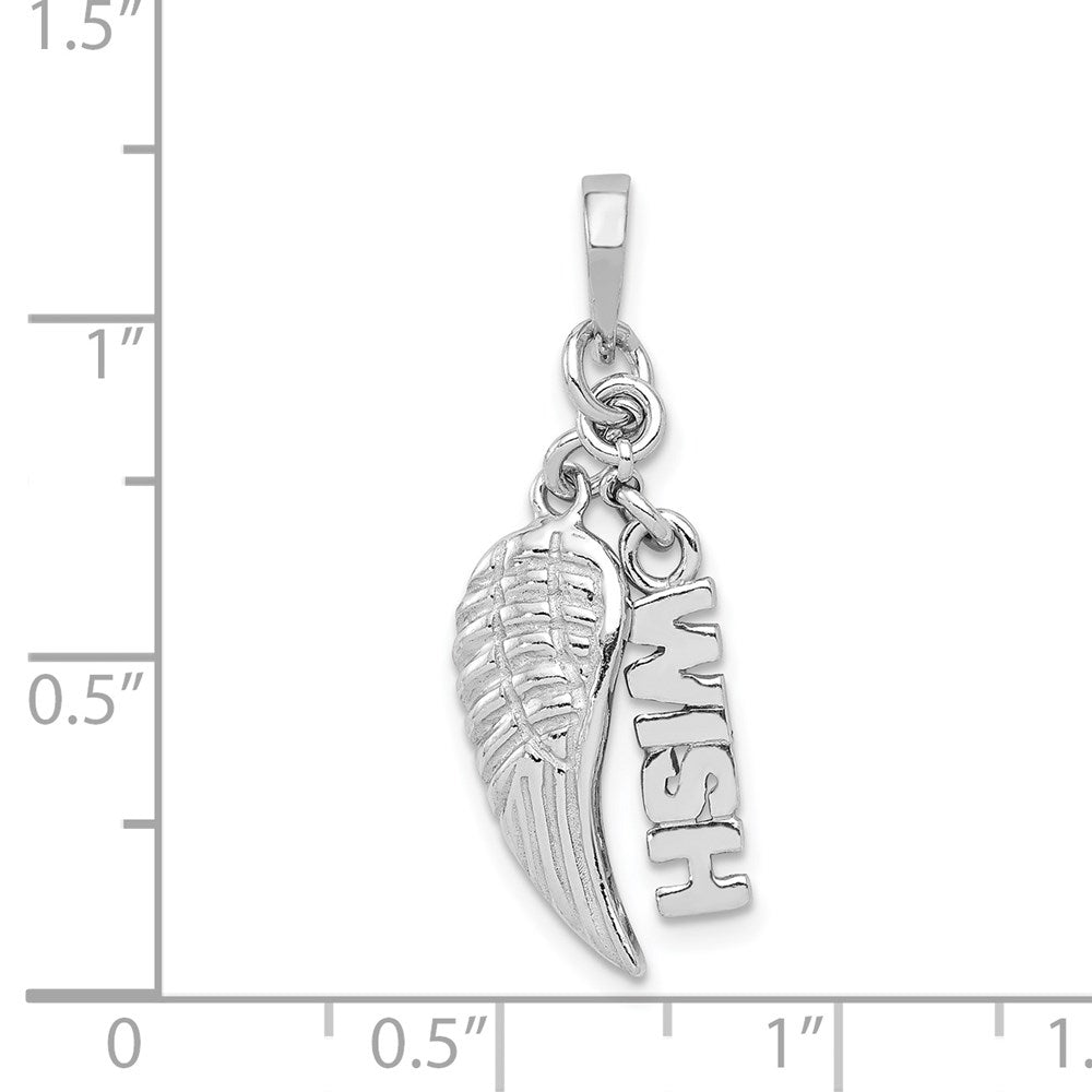 Sterlingsilber Rhodiniert Poliert/textured Wunsch/angel Flügel Anhänger