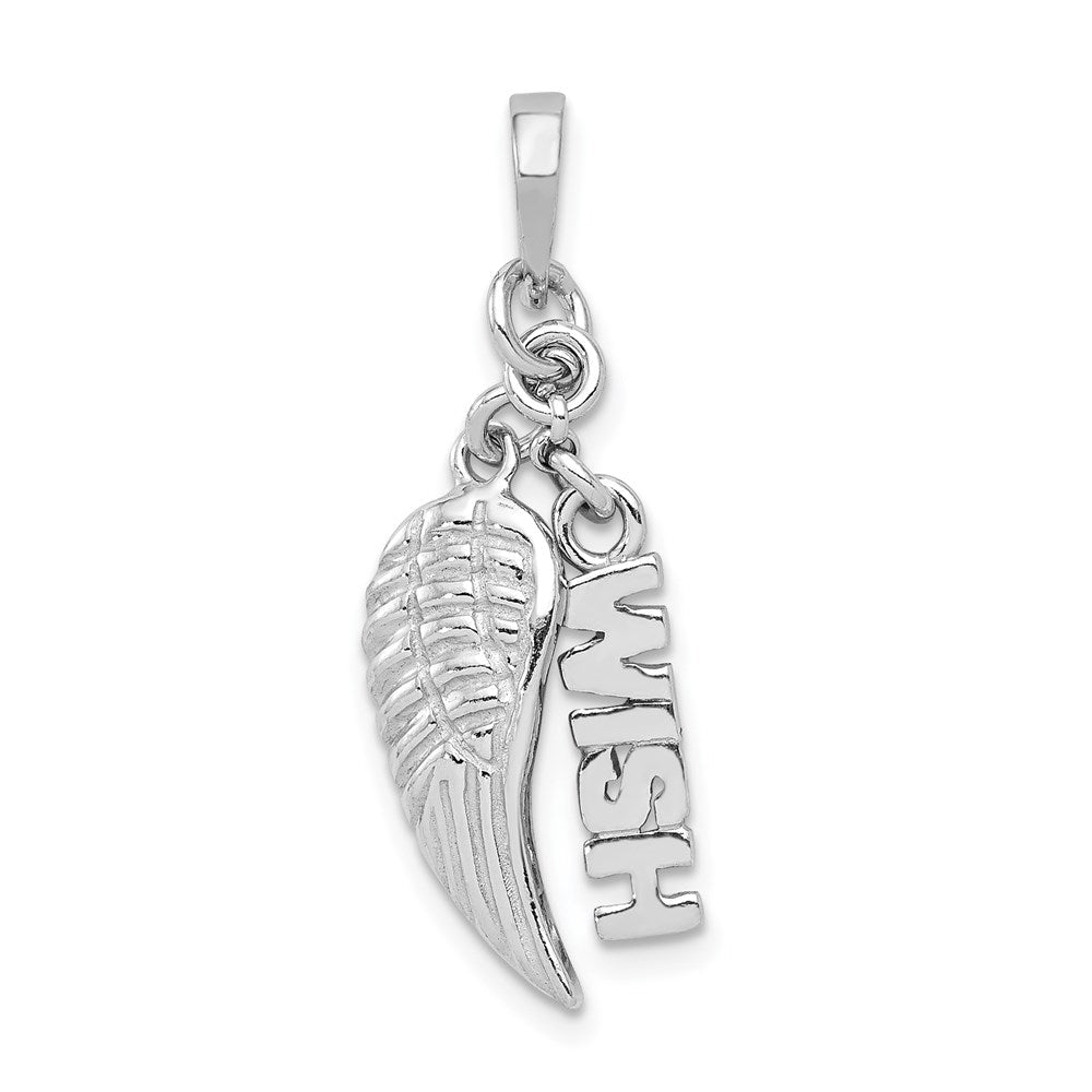 Sterlingsilber Rhodiniert Poliert/textured Wunsch/angel Flügel Anhänger