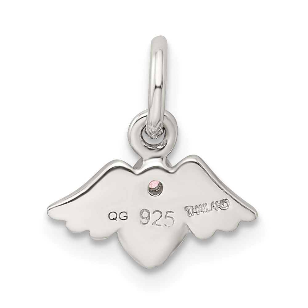 Sterlingsilber Rhodiniert Poliert/satin Herz mit Flügel Rosa Zirkonia Anhänger