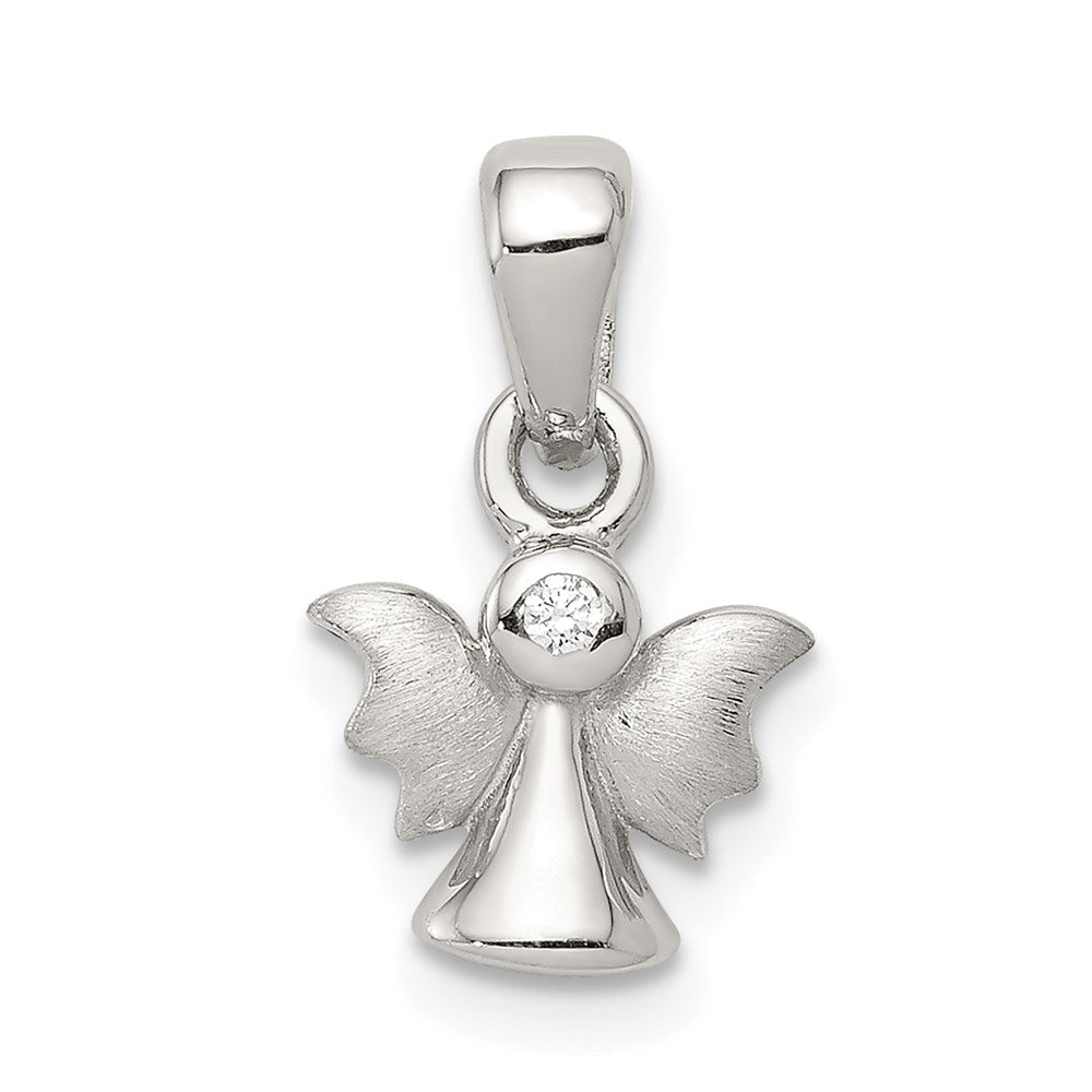 Sterlingsilber Rhodiniert Poliert/satin Zirkonia Engel Anhänger