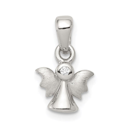 Sterlingsilber Rhodiniert Poliert/satin Zirkonia Engel Anhänger