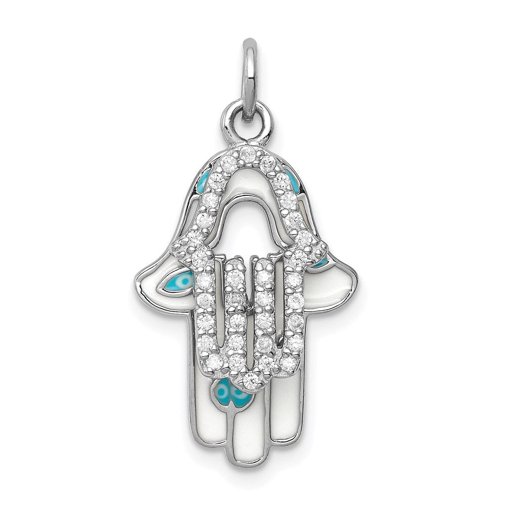 Sterlingsilber Rhodiniert Emaille Hamsa mit Zirkonia Anhänger
