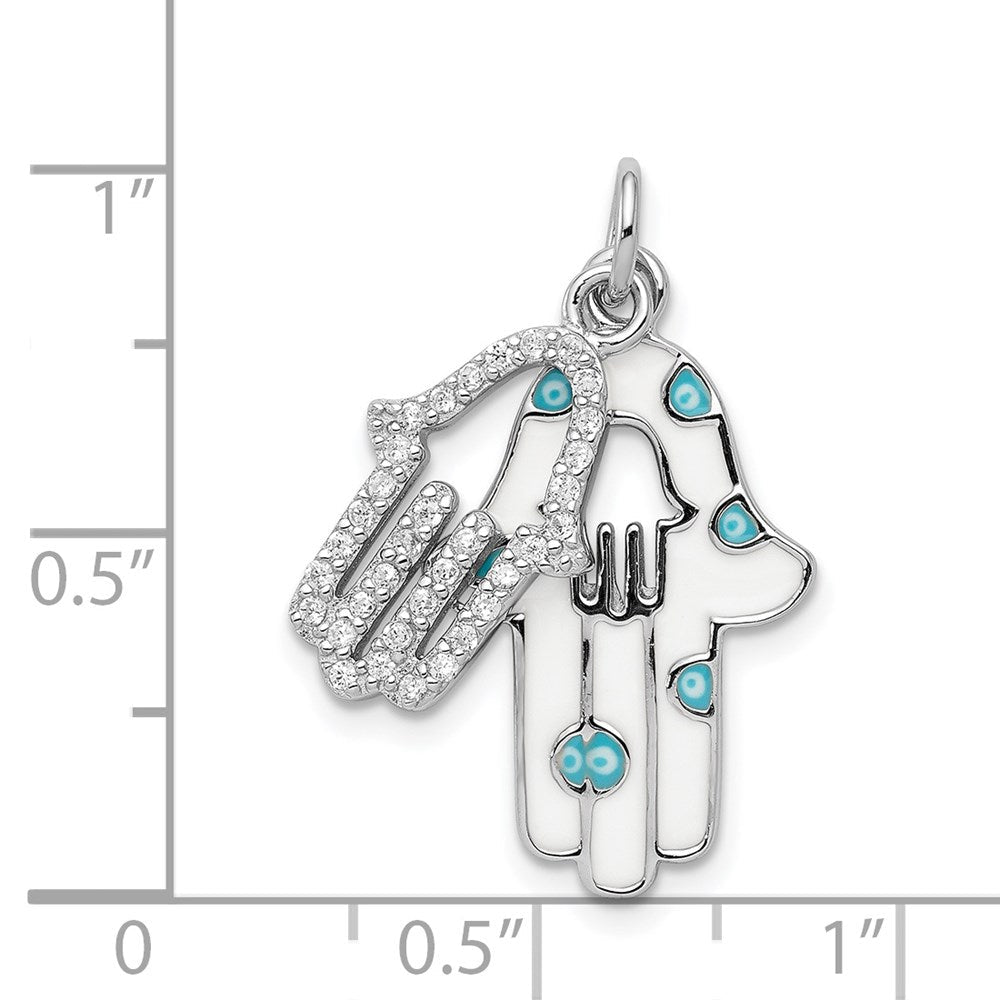 Sterlingsilber Rhodiniert Emaille Hamsa mit Zirkonia Anhänger