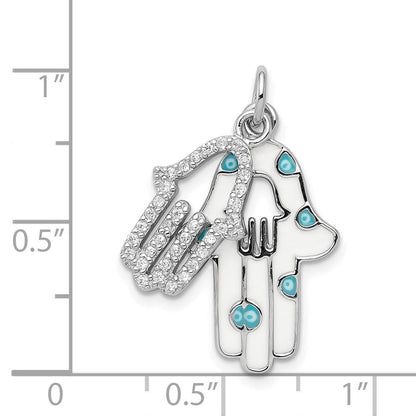 Sterlingsilber Rhodiniert Emaille Hamsa mit Zirkonia Anhänger
