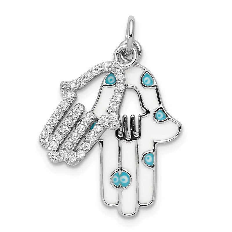 Sterlingsilber Rhodiniert Emaille Hamsa mit Zirkonia Anhänger